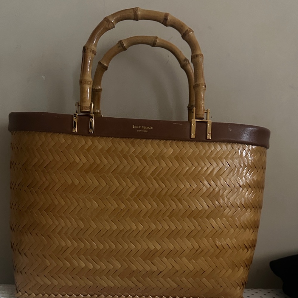Kate Spade Tan Woven Tote with Bamboo Handles